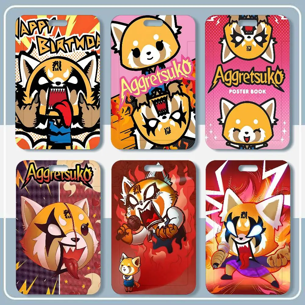 A-Aggretsuko Anime-Rock Card Holder Neck Strap Pendant Door Badge Holder Lanyards Keychain Work Credential Case Gift