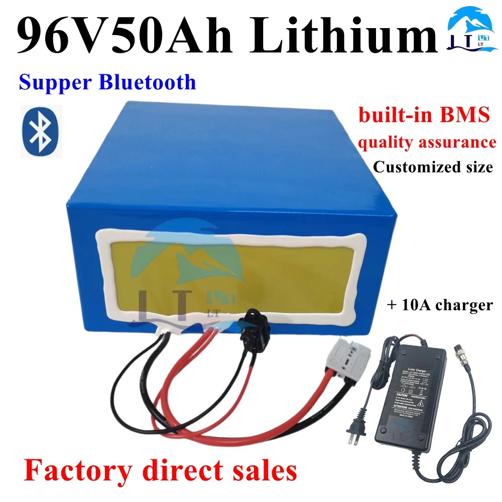 LT-Batterie lithium-ion avec chargeur 10A, robot moteur, scooter, vélo, motor, Bluetooth, films, BMS, 5000W, 96V, 50Ah, AGV