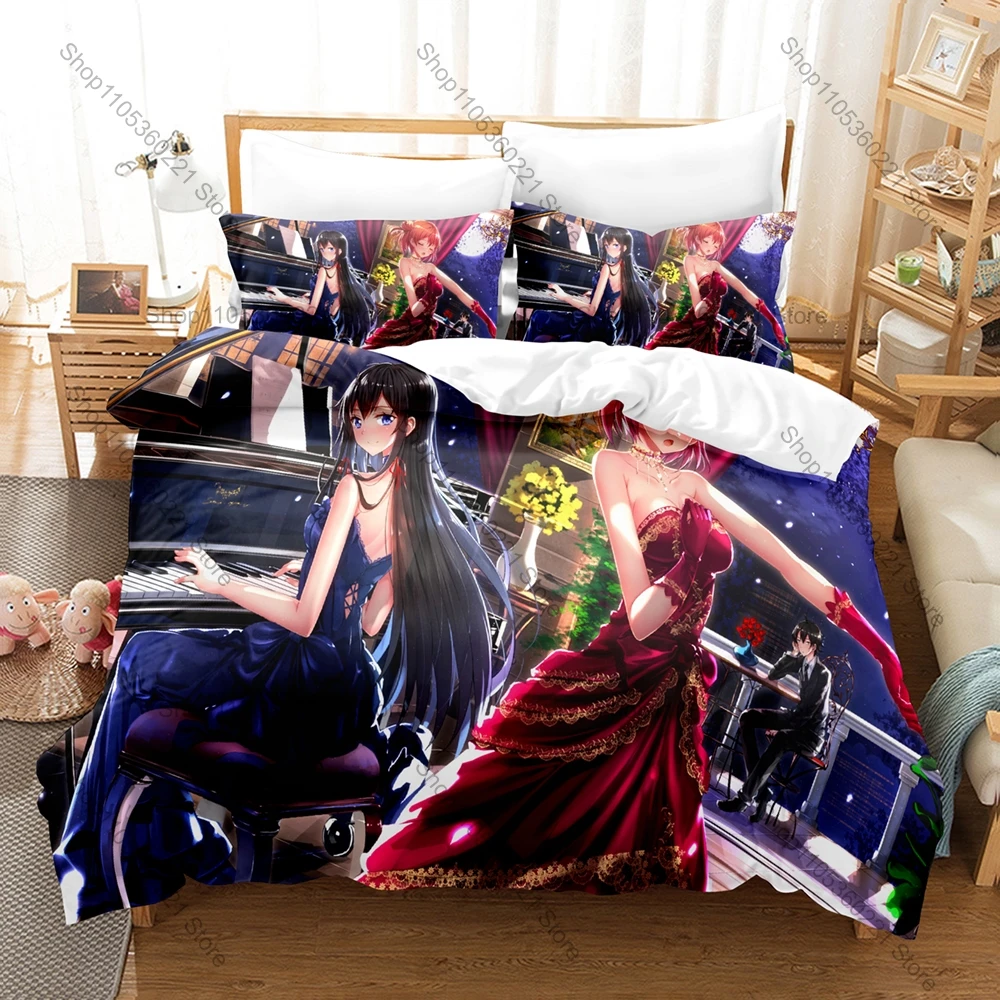Classic School Slice Of Life Anime My Teen Romantic Comedy SNAFU Oregairu Bedding Set 1 Duvet Cover + 2 Pillowcases HD Print Bed
