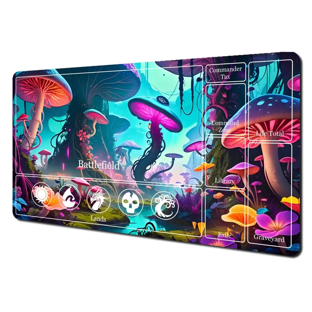 

Magic mushroom gaming mouse pad Play mat Desktop rubber mats Fantasy card game Battle Commander play card mat with zone 14*24in