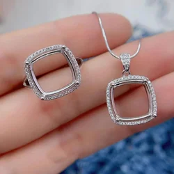 MeiBaPJ Inlay Rectangular 12mm S925 Sterling Silver Empty Rings Pendant Earrings Full Diamond Women Fine Jewelry Free Delivery