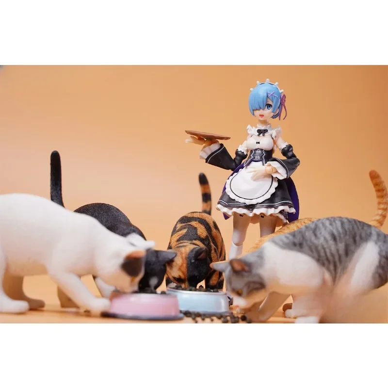 Jxk 1/6 escala animais simulados adorável animal de estimação resina gato comendo modelo boneca para figuras de ação de 12 polegadas coleções brinquedos