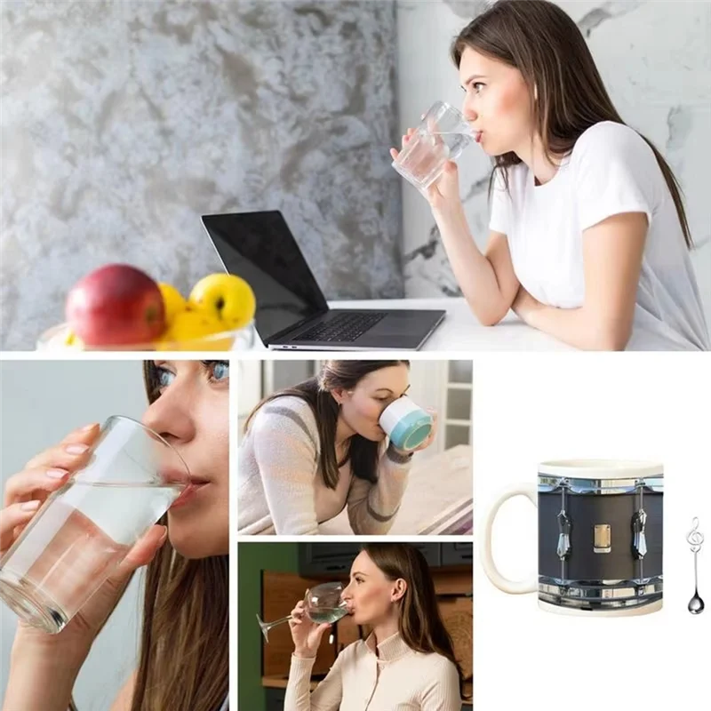 B62B-Vintage Drum Design Mugs 350Ml  Cup Tea Coffee Juice And Milk Drinkware Home Office Desktop Pen Holder Drummers