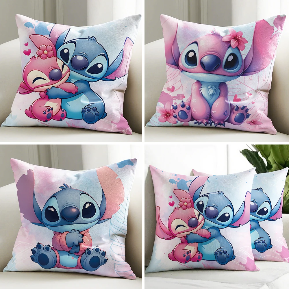 

Stitch & Angel Square Pillowcase Cartoon Pattern Bedroom Sofa Decorative Cushion Cover with Zipper Soft Cushion Customized Cover