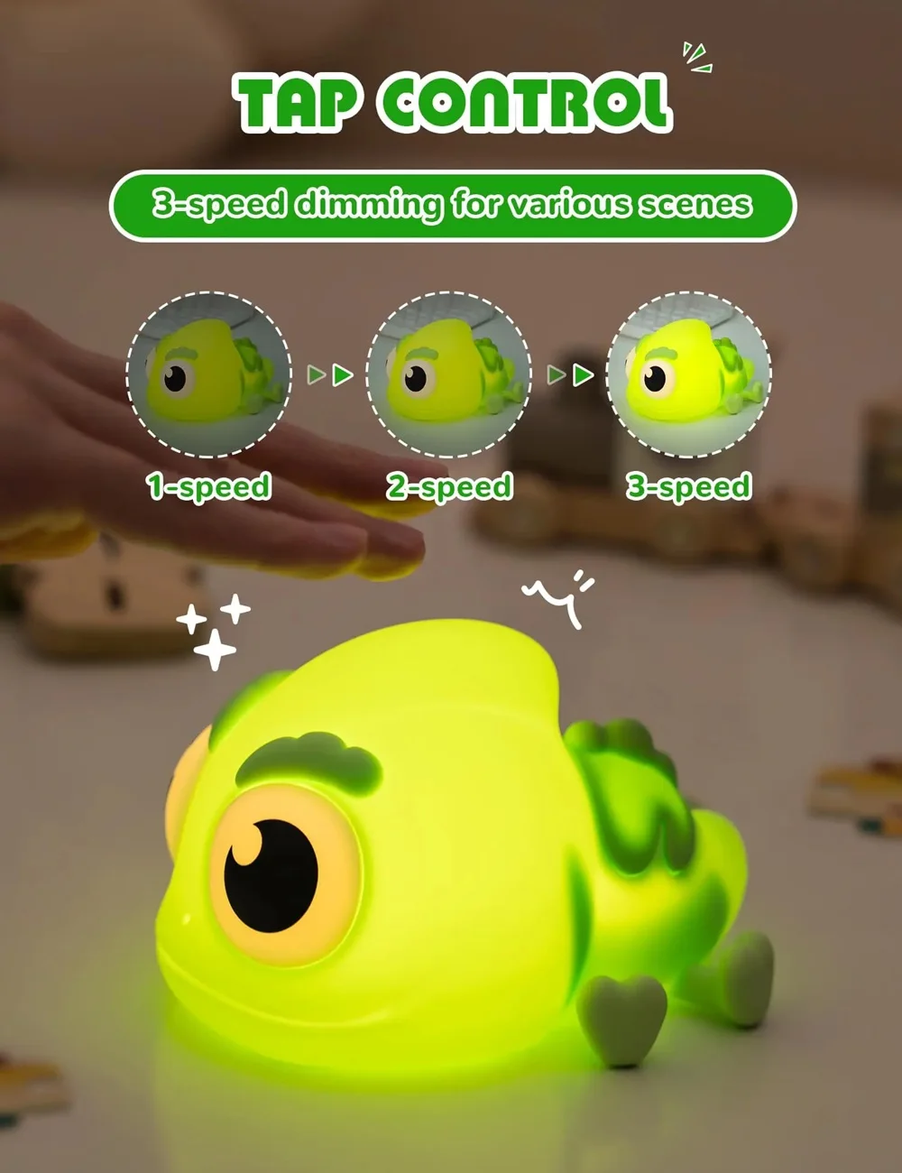 ضوء ليلي LED أخضر الحرباء - مصباح سيليكون رفيق النوم لسطح المكتب، مصباح مستشعر اللمس قابل لإعادة الشحن - عيد الميلاد G #5