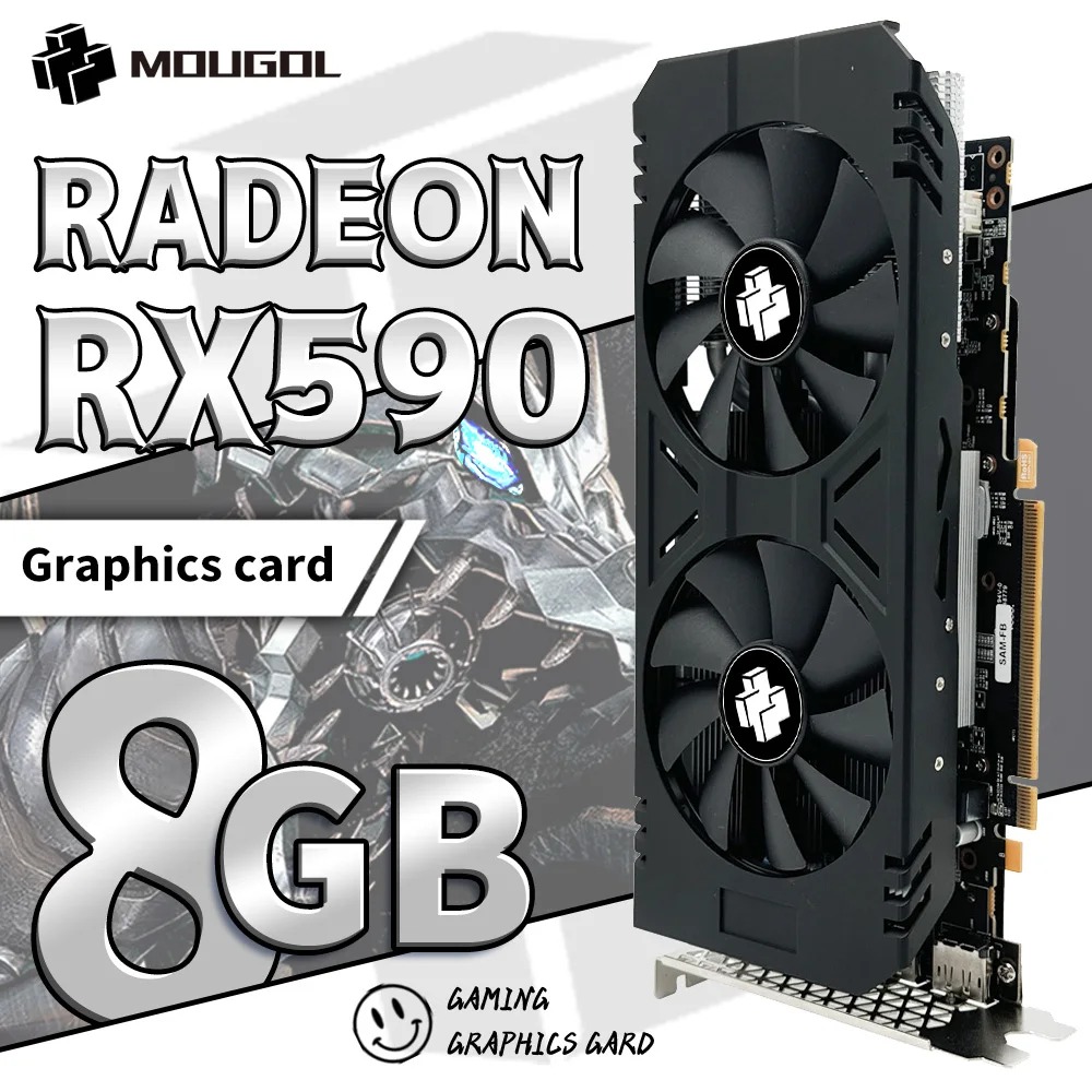 MOUGOL Original AMD Radeon RX590 8GB Gaming Graphics Card GDDR5 256bit PCI Express 3.0 ×16 8Pin GPU For Desktop Gaming Computers