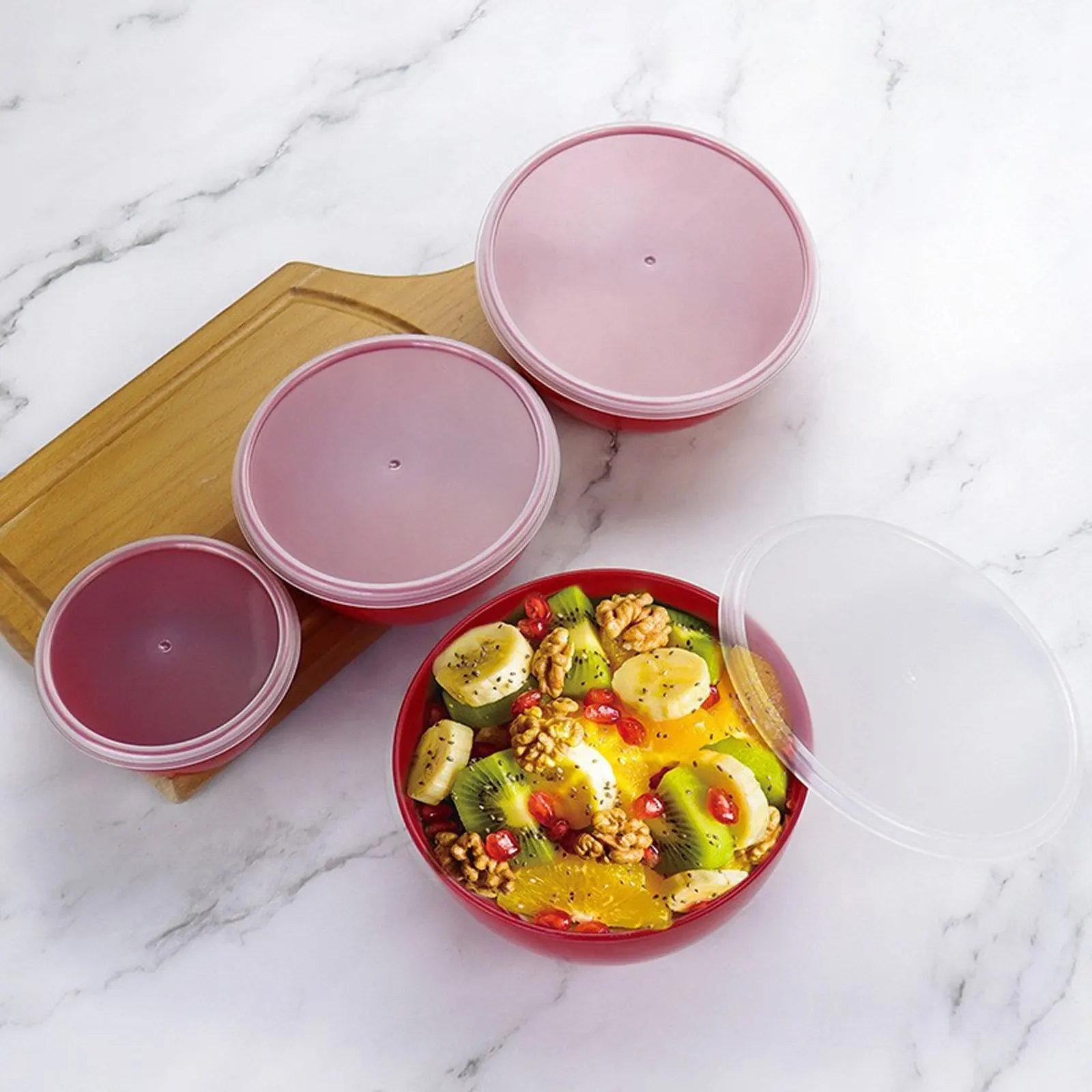 

Набор из 4 розовых салатниц с крышками, утолщенные пластиковые контейнеры для хранения продуктов в холодильнике, для свежих продуктов, приготовления еды и использования на кухне