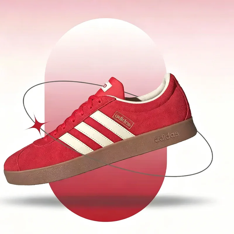 Adidas KK3774 Retro Daily Trainers Red Cream Color Matching Cow Split Leather Upper Non Slip Gum Outsole Street Walking Sneakers