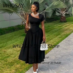 WHOSAY 2024 Special Neckline Prom Dresses for Saudi Arabia Women Short Sleeve Birthday Party Satin A Line Evening Gowns