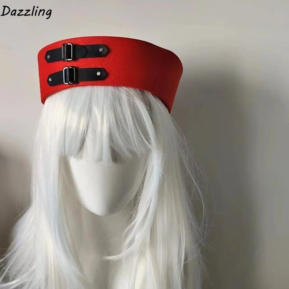 Festival Black Leather Buckle Sailor Hat PU Chain Sweet Captain Hat Y2K Versatile Vintage Beret Rave Festivals