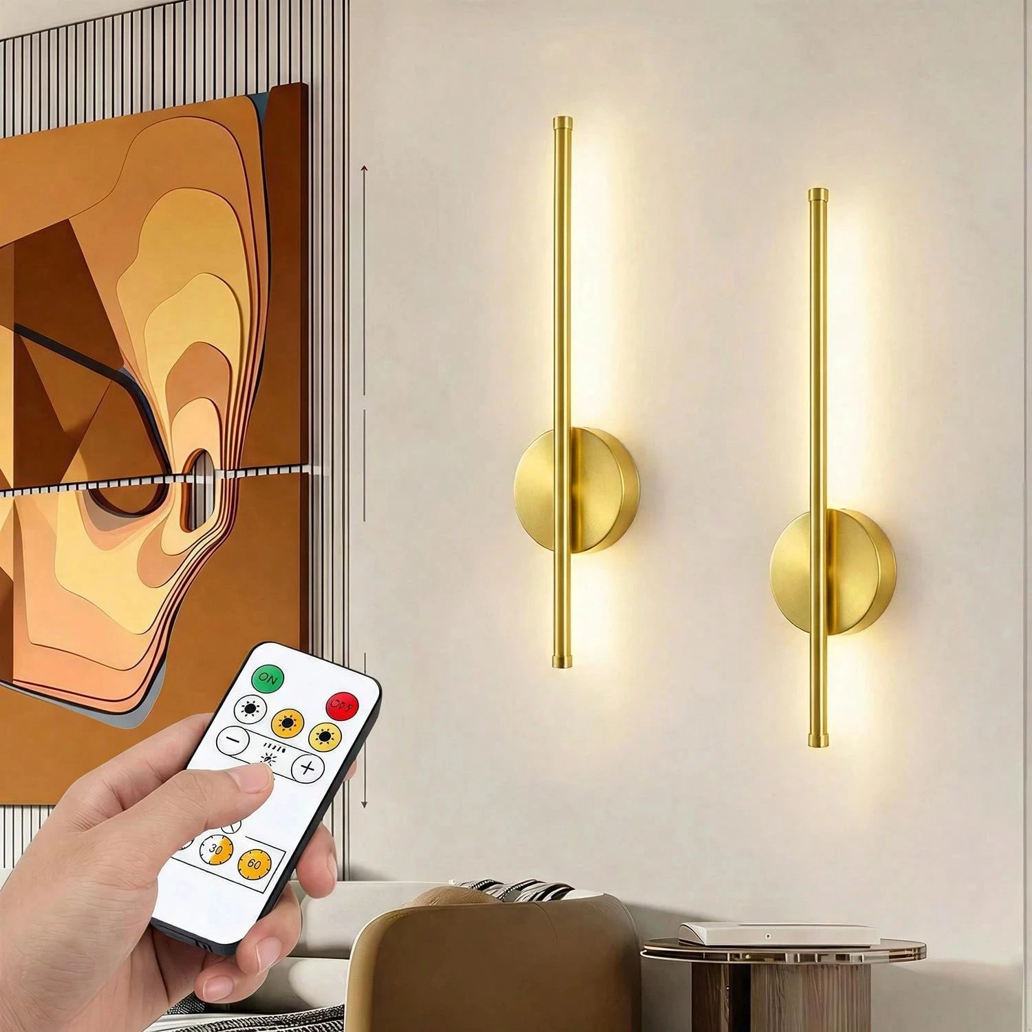 LED Wall Light Rechargeable No Installation Required, Remote Control Dimmable, 50cm Home Decor Lamp for Living Room