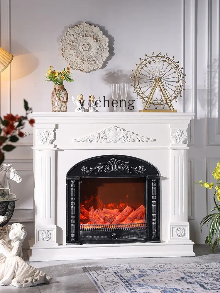 TQH retro heating white fireplace porch cabinet light luxury fireplace rack simulated fire decorative cabinet