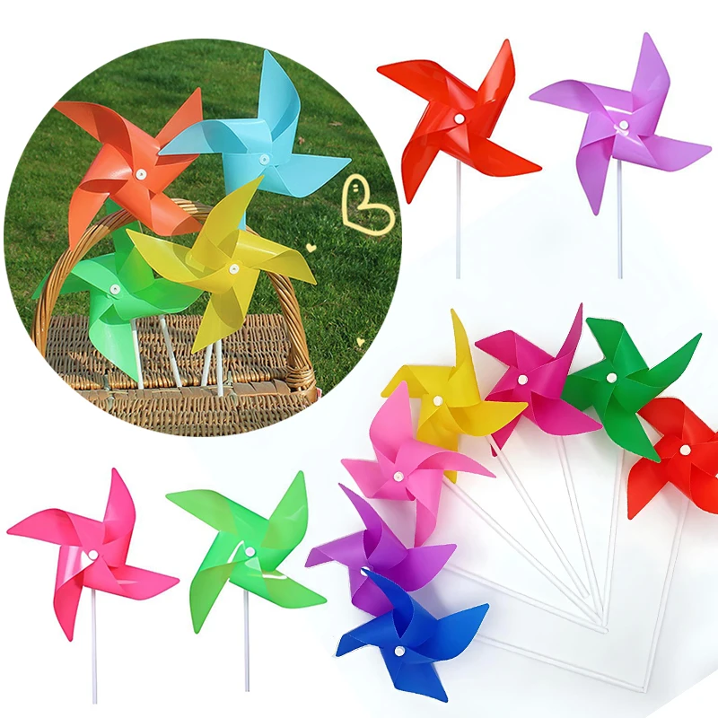 10 unids/pack molinos de viento coloridos 19CM tamaño Color mezclado al azar DIY molino de viento decorativo flor jardín Parterre decoración de Camping ZYF