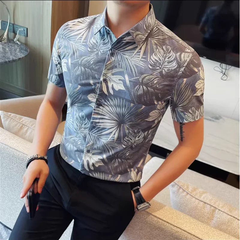 Summer New Print Shirts High Quality Luxury Fashion Men Slim Business Casual Versatiles Short Sleeve Shirt Men's Clothing 4XL-M