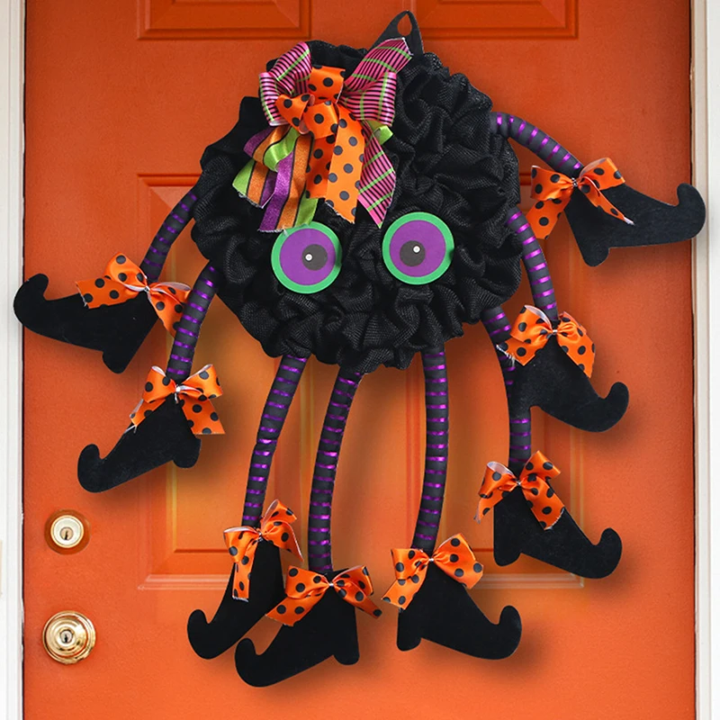 Halloween Party Wreath Hanging Welcome Sign Multi Legged Witch Wall Hanging Pendant Front Door Decoration image 3