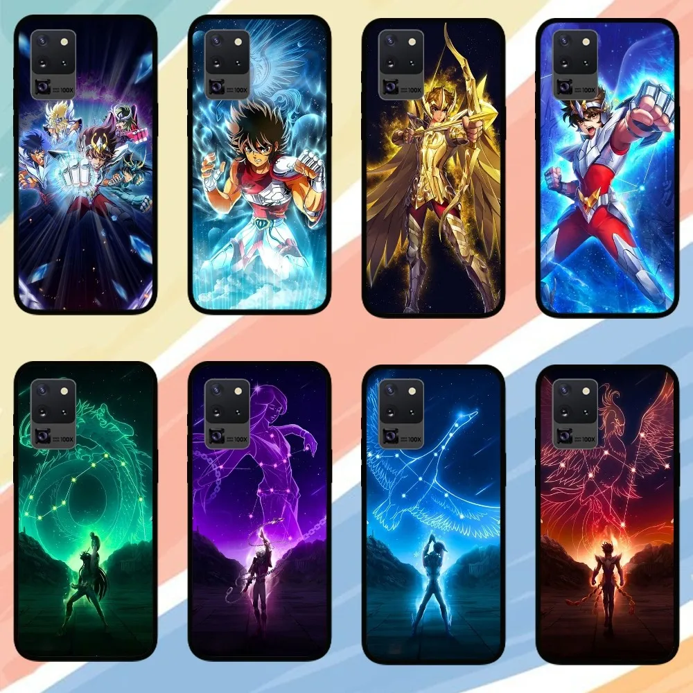 Cartoon Knights of the Zodiac Phone Case For Samsung Galaxy S24 S23 S22 S21 S20 FE Note 20 Ultra 5G Black Phone Case