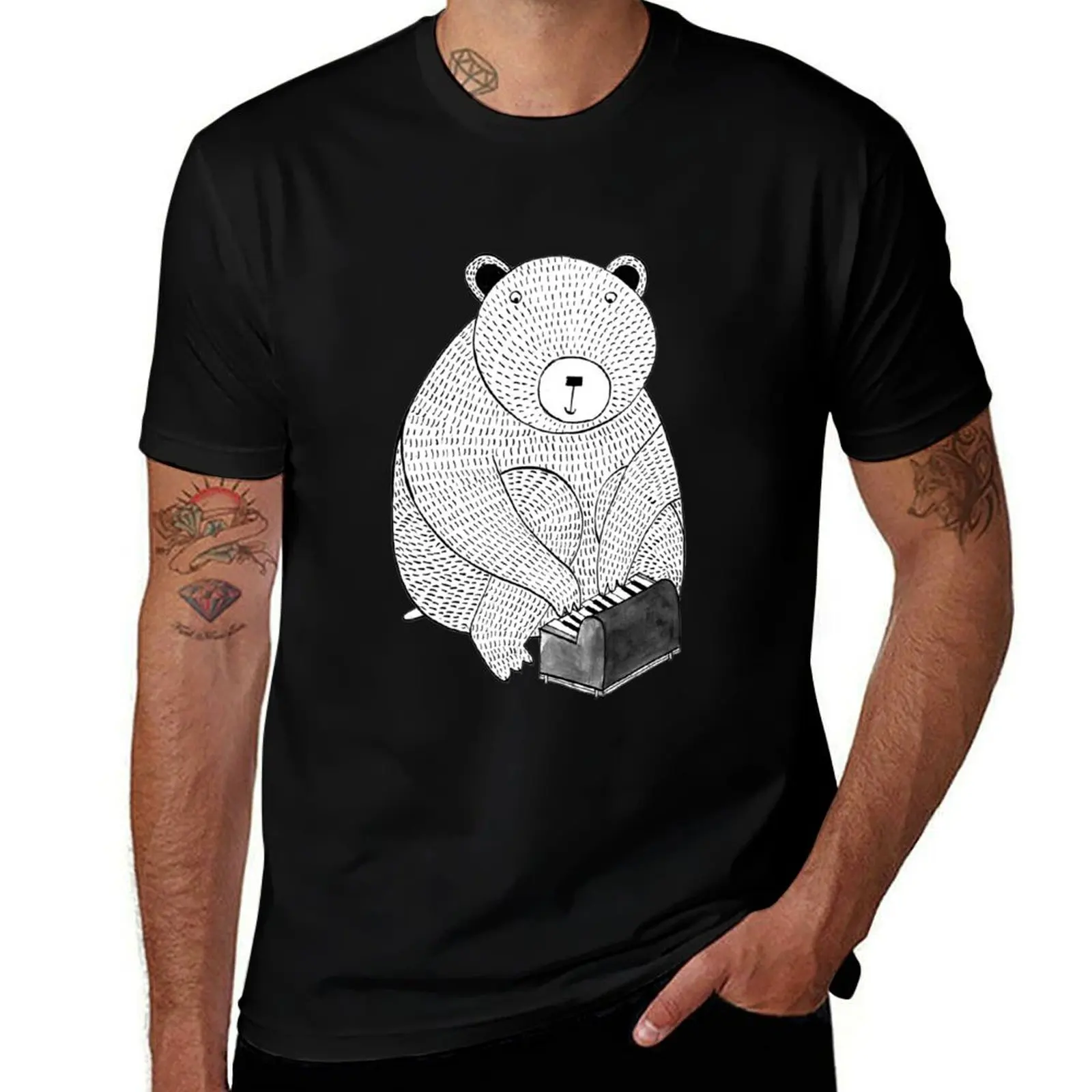 

Piano bear T-Shirt men t shirt cotton 100% t shirts for man graphic funny cotton t shirt pack T-shirt