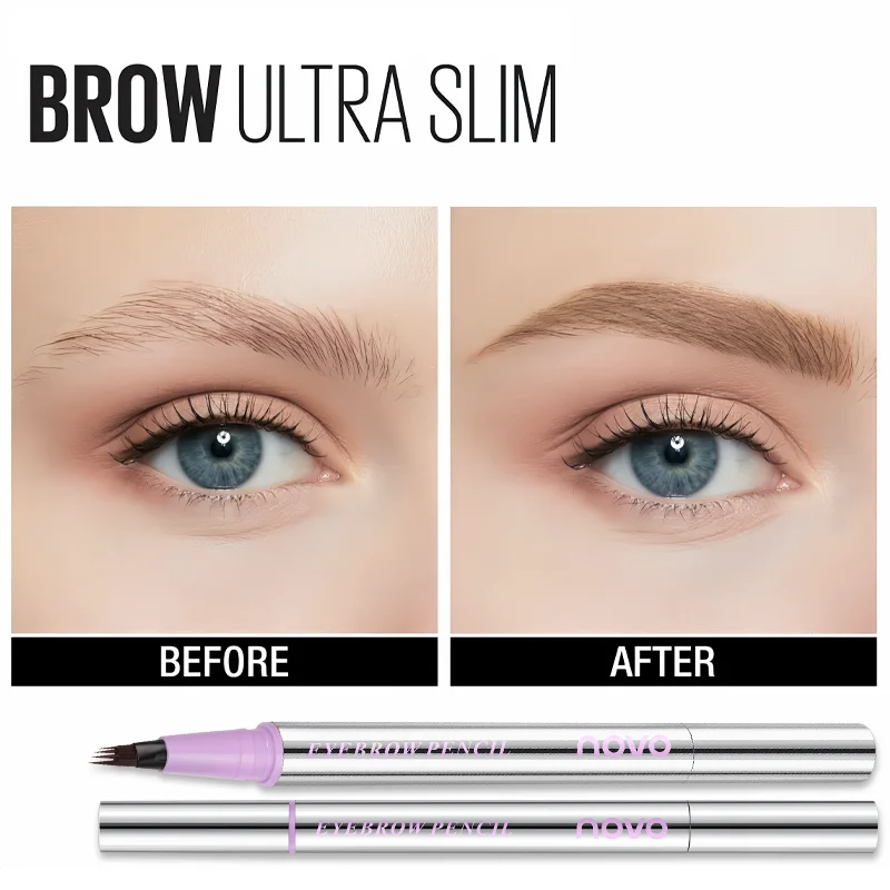 قلم حواجب مقاوم للماء، قلم ميكروبليدينج مع 4 رؤوس مقسمة لمكياج الحواجب ذو المظهر الطبيعي، محدد عيون + حشوة دقيقة