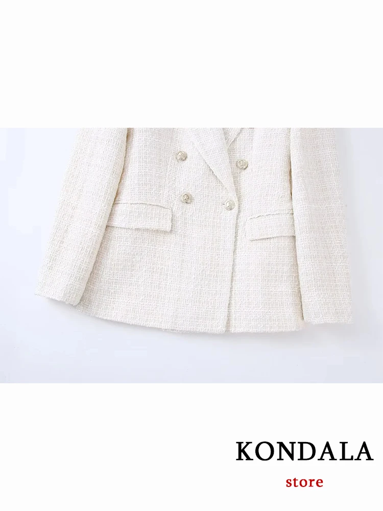 KONDALA Office Lady Women Jackets Double Breasted Tweed Blazer Coats Fashion 2022 Autumn Winter Coats Female Outwear Chic Tops