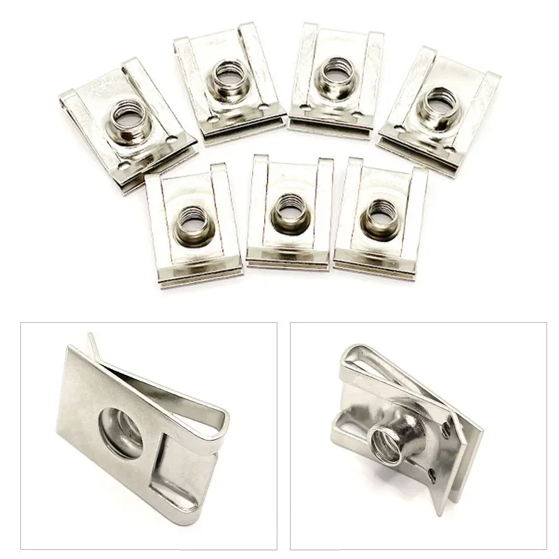 10pcs Stainless Steel U Type Clips Plate Leaf Spring Nut M6 M5 M4 M8 8mm 5mm 6mm 4mm Reed Nuts for Car Motorcycle Scooter ATV