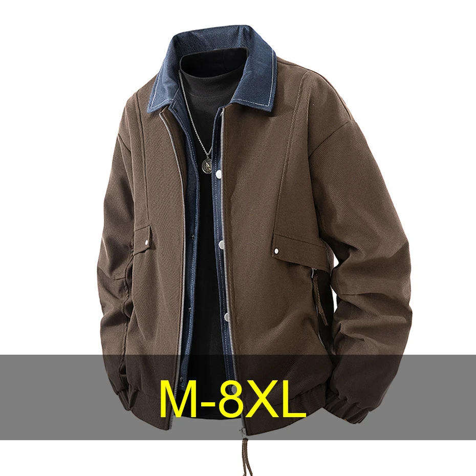 

8XL Plus Size Jacket Coat Men Fashion Casual Fake Two-piece Design Jackets Male Big Size Outerwear
