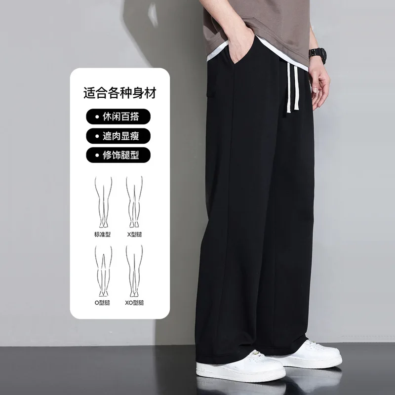 2024 New Style Men's Sweatpants Summer Thin Loose-Fit Straight-Leg Grey Casual Trousers Youth Wide-Leg Cotton Pants