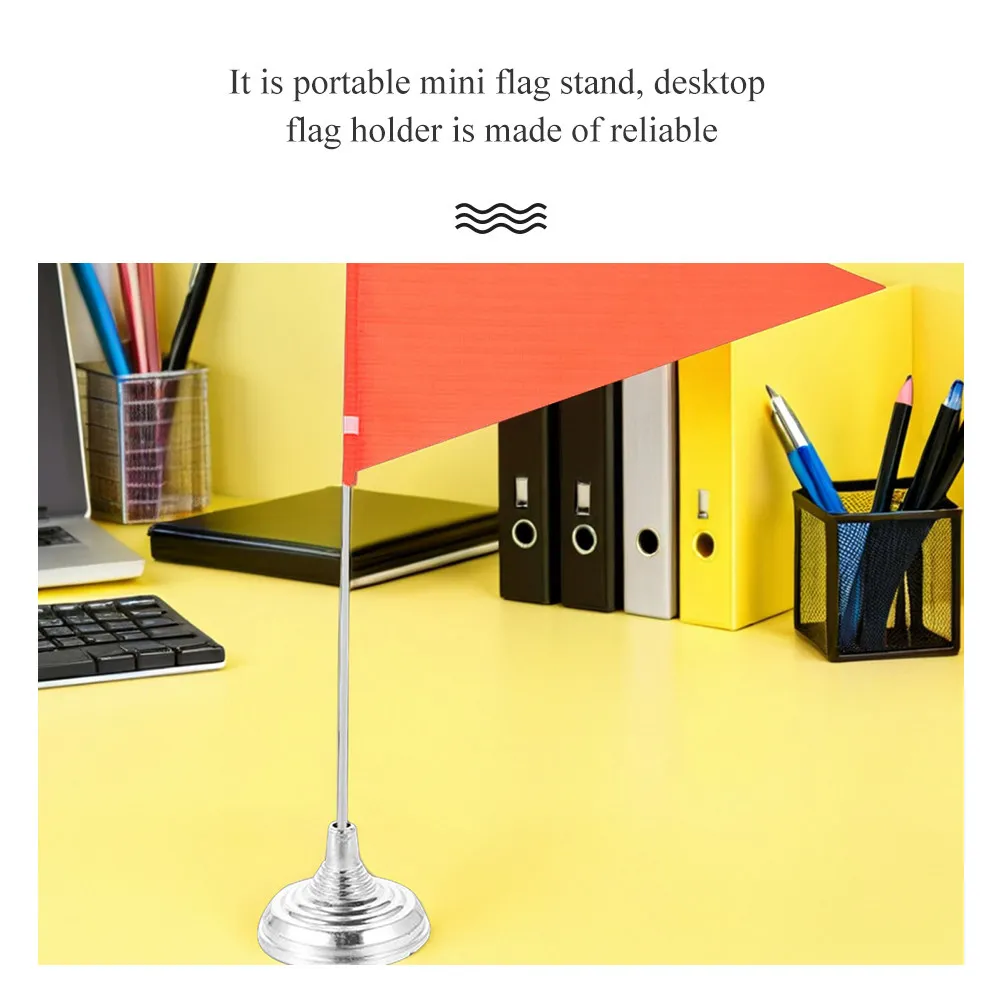 10Pcs Round Electroplated Base Mini Flag Stand Plastic Small Flag Holder Office Desk Table Decoration Party Display
