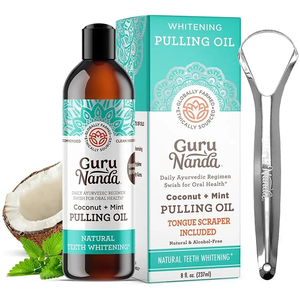 

Mint Non Alcohol Mouthwash Pulling Coconut Oil Women Men Remove StainsTeeth Whitening with Tongue U-shaped Scraper Oral Clean