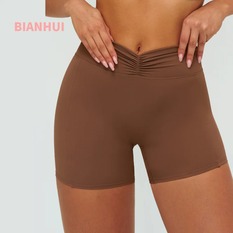 

BIANHUI Woman Clothing Yoga Shorts High Waist Folded Hip-Lifting Solid Color Short Outdoor Running Fitness Sportswear Woman Gym