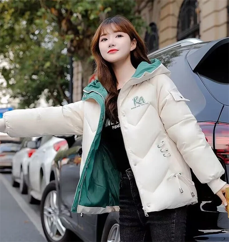 Trendy Cotton-padded Cropped Coat 2024 New  Korean Style Women\'s Puffer Jacket Hooded Winter Parka Fashion Coat Student Overcoat