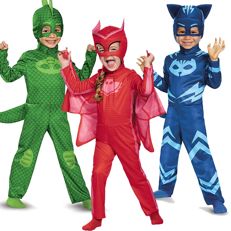 Unisex Girls Super Owl Hero tuta Fancy Dress Cosplay Cat Boys Gecko Animail Costume di Halloween Jumpsuit