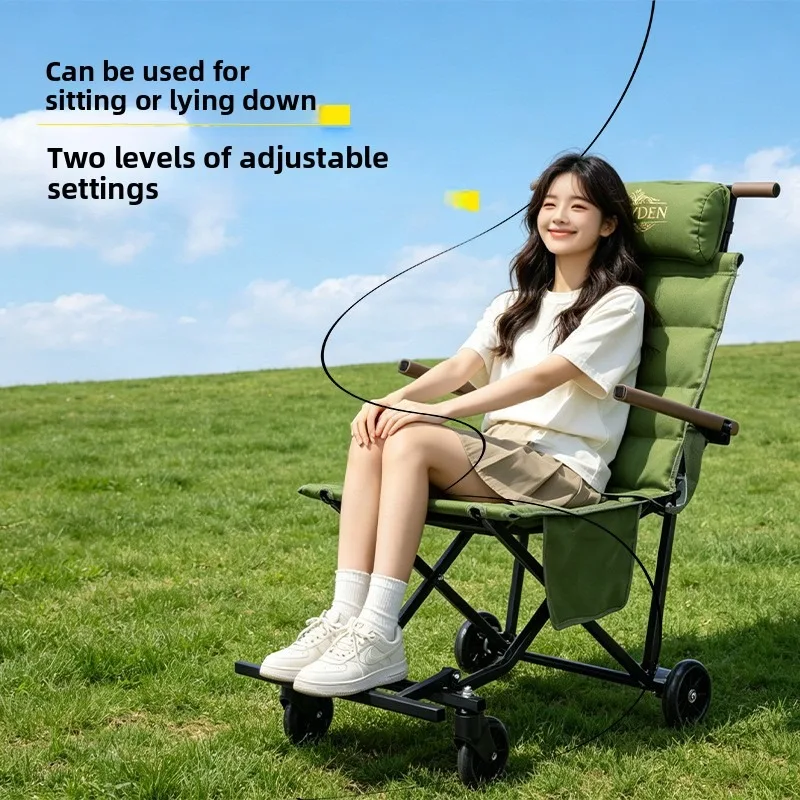 Outdoor Folding Chair Cart Lightweight Wheels Portable Family Elderly Travel Camping Chair Beach Chair Outdoor Chair Fishing - view 3