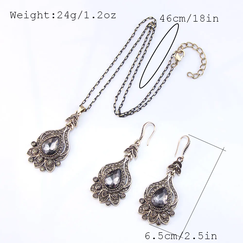 Sunspicems Vintage Women Earrings Necklace Jewelry Turkish Four Leaf Grass Style Pendant Antiqeu Gold Color Bohemia Bijoux view 6