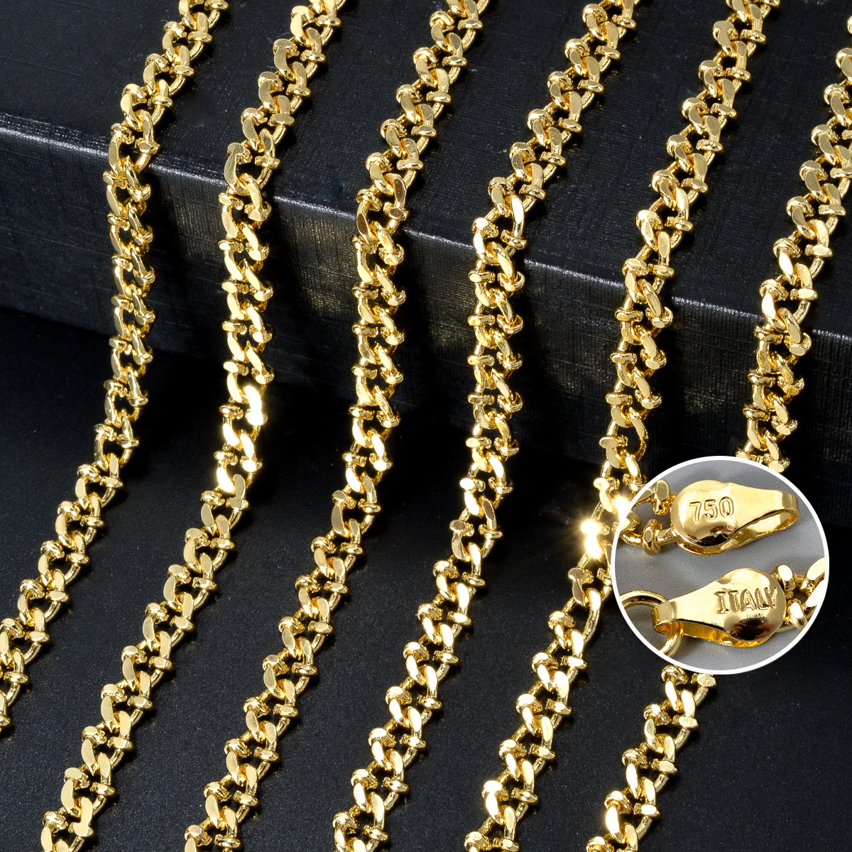 

Fashion 4mm copper Italian 750 18k plated chain necklace Coffee bean chain necklace for women