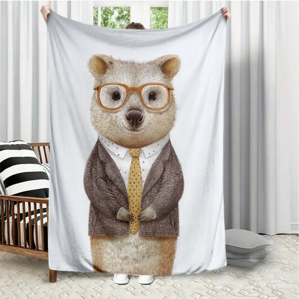 Kangaroo character and animal team Flannel printed blanket suitable for all seasons suitable for living room office sofa travel