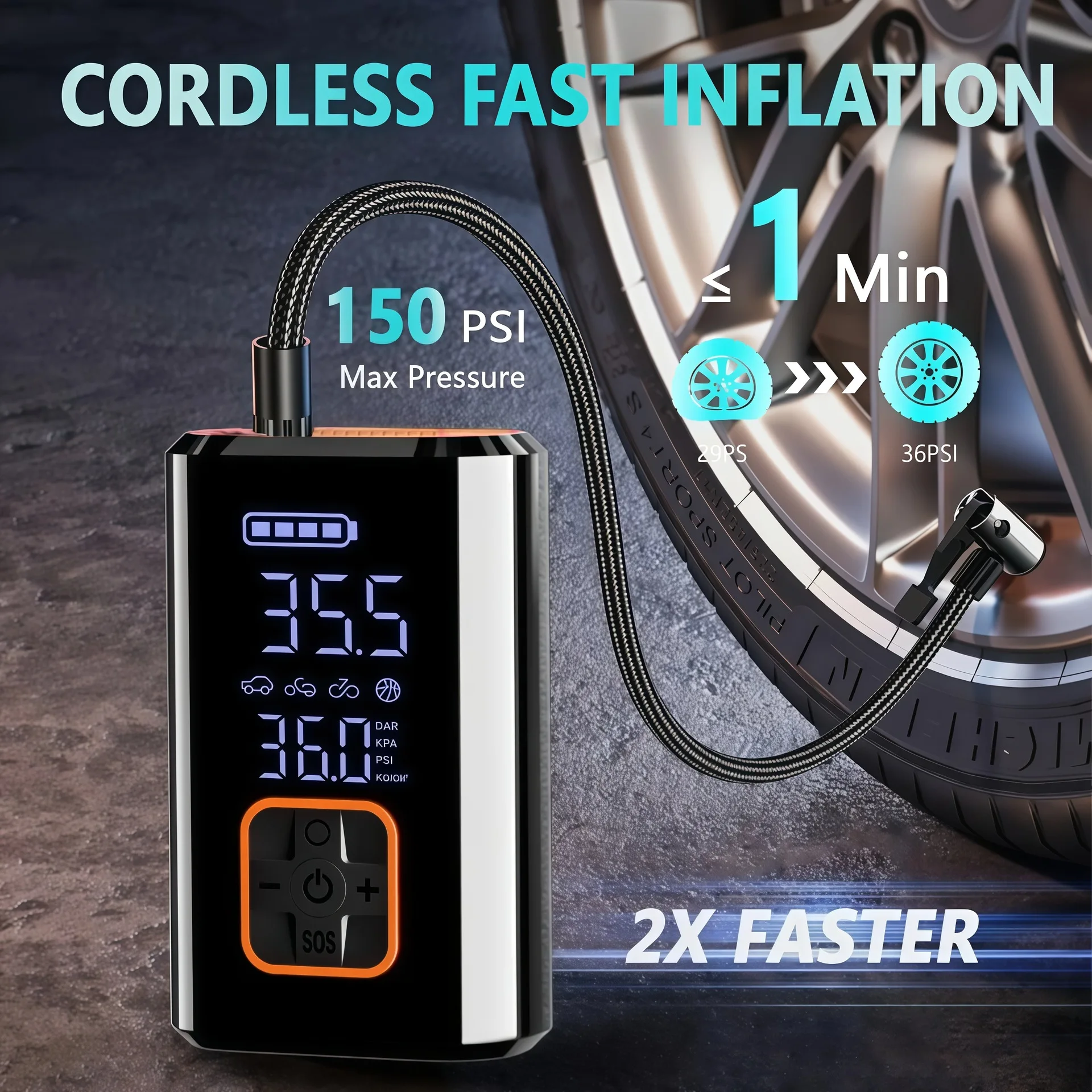 Portable Electric Wireless Car Air Pump Smart Tire Inflator Universal Multifunctional Inflator for Sedan SUV Off-road Bike view 6