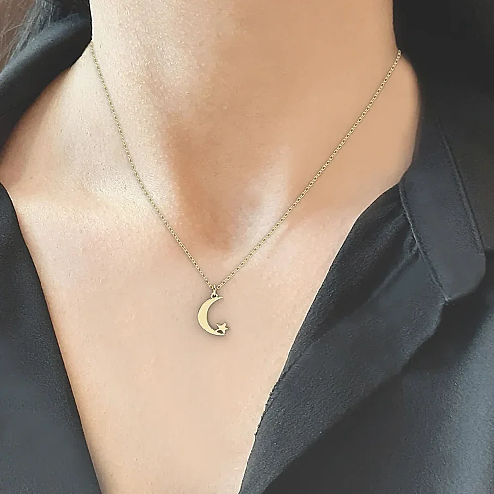 Simple Stainless Steel Necklace for Women Moon Star Necklaces Chokers Accessories Jewelry Collares Para Mujer Free Shipping