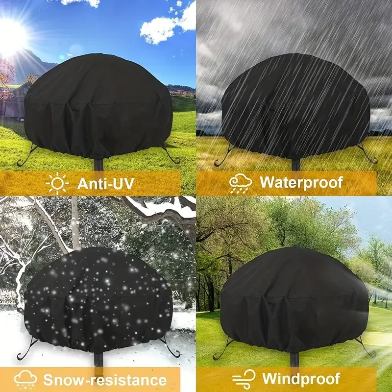 1pc Fire Pit Cover with Drawstring  - Waterproof, Heavy Duty, Heat and Stain Resistant BBQ Grill Cover for Outdoor Protection