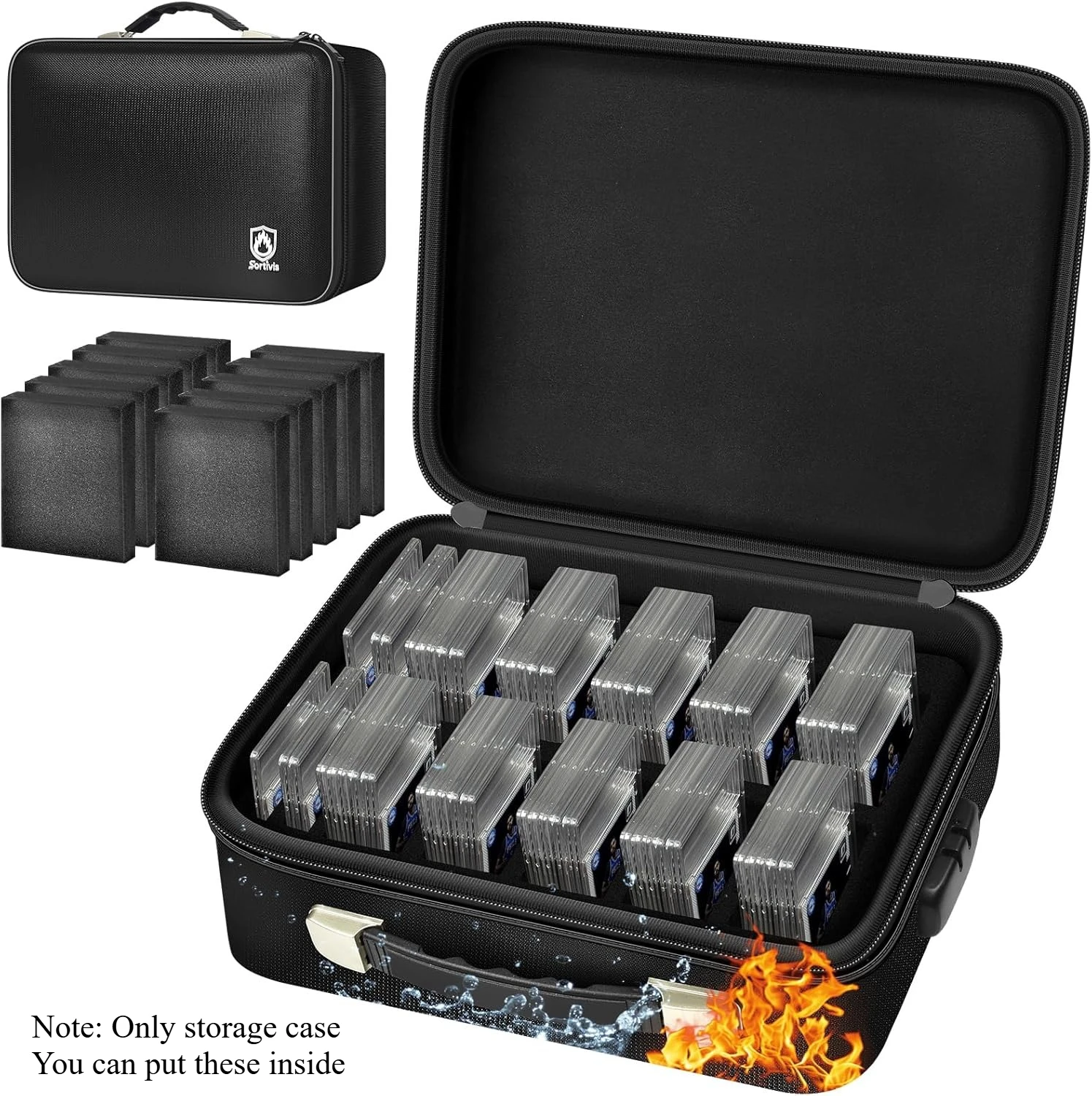 Fireproof Graded Card Storage Box with Lock, Water Resistant Sports Card Slab Holder Case for PSA, BGS, CGC, ISA, SGC Collectibl
