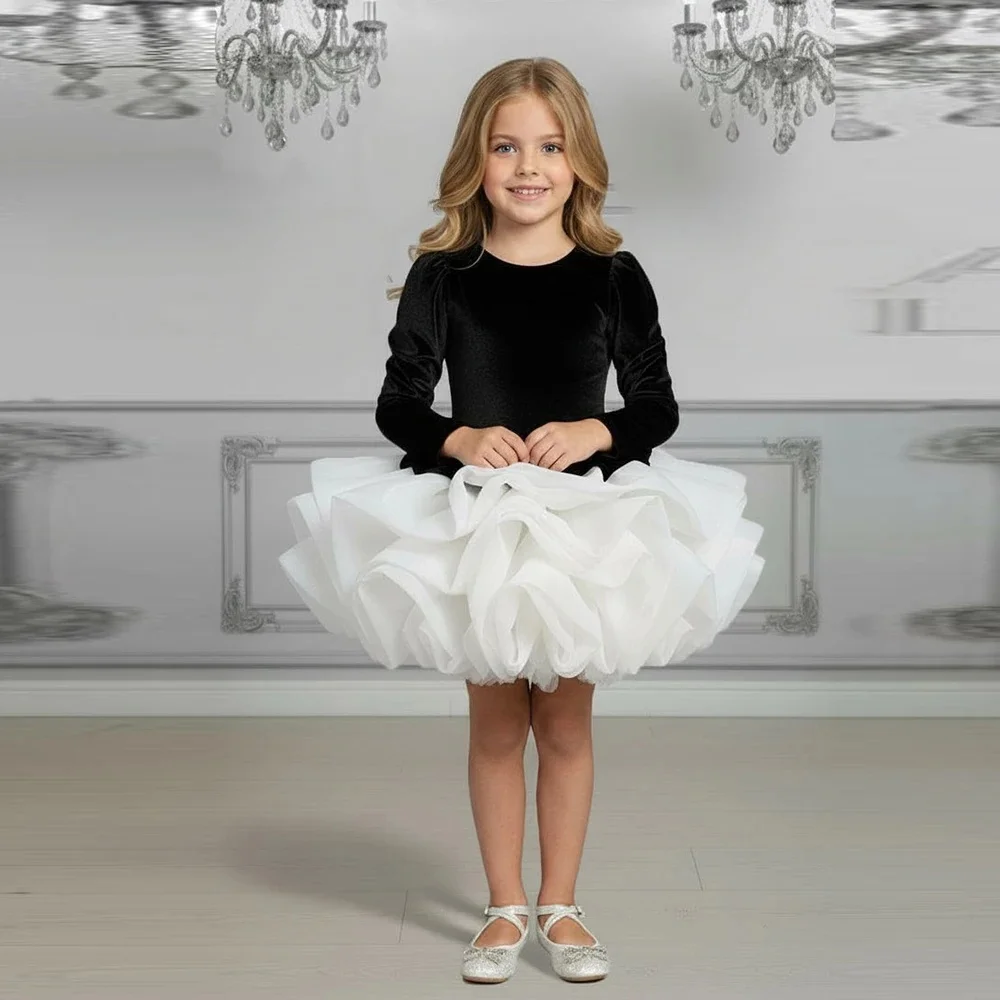 Custom light luxury dress women wedding guest gown girls wedding gown birthday party pageant long sleeve velvet tulle puff gown