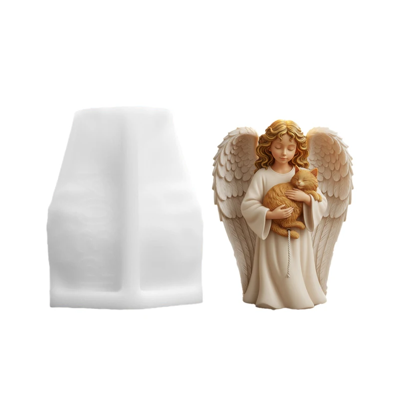 Angel Hugging Cat 3D Candle Mold】Silicone DIY Handmade Candle Mold Gentle Healing Angel Hugging Cat Relief Shape Aromatherapy Wax Mold Desktop Decoration Handmade Tool