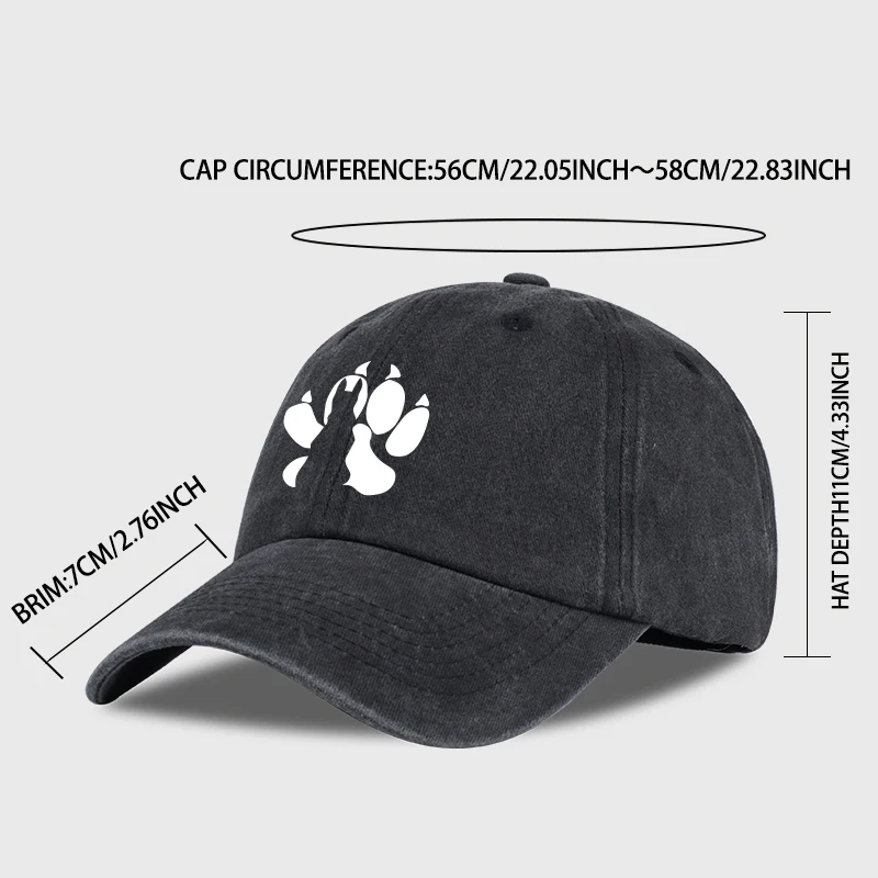 2026 New Wolf Paw Print Washed Baseball Cap Adjustable Unisex Vintage Outdoor Sun Hat