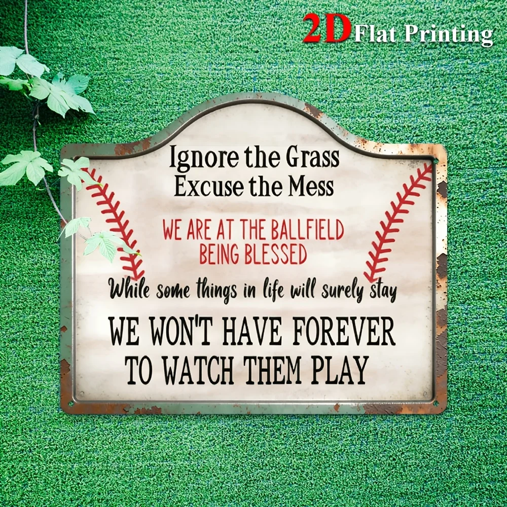 1 pièce d'art métallique vintage 2D plat sur le thème du baseball |   "ignorez l'herbe, excusez le désordre" - Parfait pour la décoration de la maison, du bar ou de la salle de sport