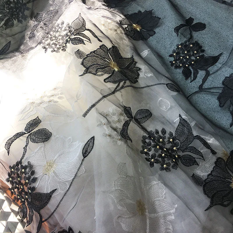 النمط الوطني الجديد الأورجانزا الصينية الزهور الكبيرة التطريز واقية من الشمس الغزل الملابس الأقمشة المرأة ساري التطريز الأقمشة