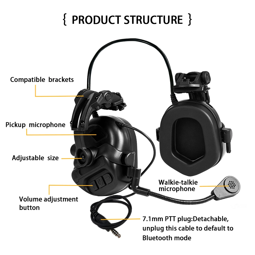 BOOIU Tactical Bluetooth Headset Electronic Outdoor Shooting Airsoft Earmuffs Hearing Protector Headphone with Headphone Stand