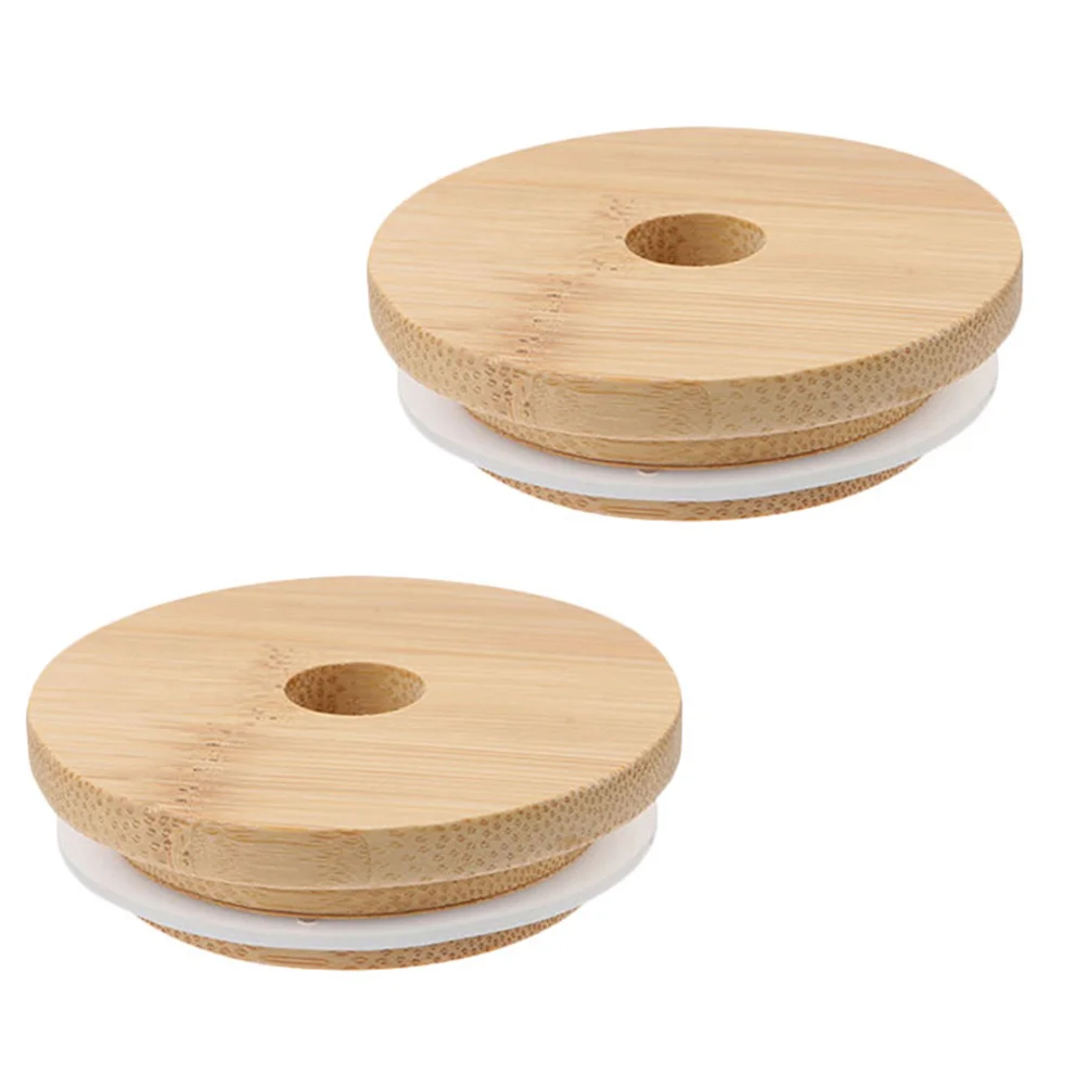 

2Pcs Bamboo Jar Lids Sealing Covers Glass Bottle Lids with Rubber Gasket Leak Proof Simple Storage Lid Bottle Lid