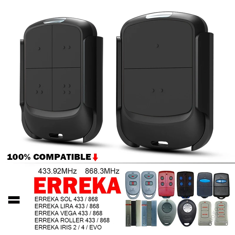 Für ERREKA SOL / LIRA / VEGA / ROLLER Garagentor-Fernbedienung 433,92 MHz 868 MHz ERREKA IRIS 2 4 Elektrische Tor-Fernbedienung