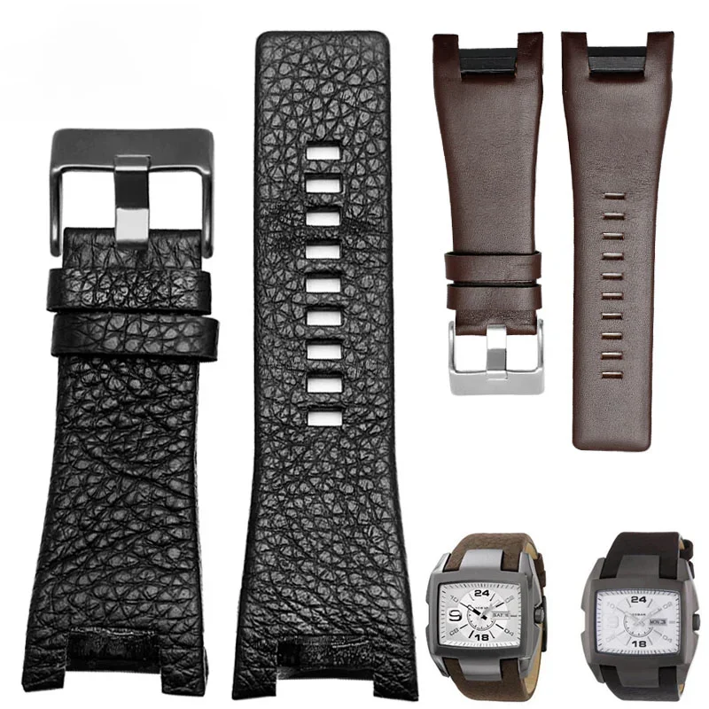 Litchi Pattern Men Waterproof Accessories for Diesel Dz1216 \\1273\\4246 32mm Genuine Leather Concave Interface Watch Strap