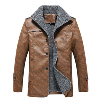Men Winter Warm Windproof Pu Leather Jackets Thickened Fur Collar Male Streetwear Fashion Casual Plush Lining Overcoat for Men