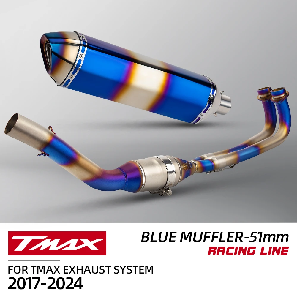 

Motorcycle Slip On For Yamaha Tmax 530 560 TMAX530 TMAX560 2008-2024 Exhaust Full System Blue Front Link Pipe Muffler